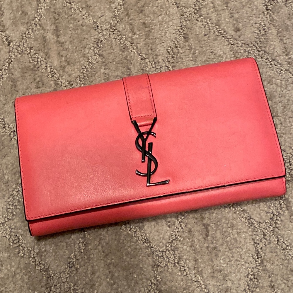 Yves Saint Laurent Pink Leather Flap Wallet with Black YSL Hardware